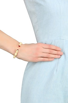 Gold Plated Ivory Enamel Bamboo Bracelet