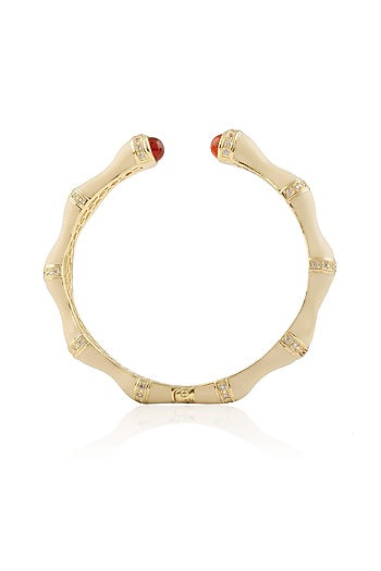 Gold Plated Ivory Enamel Bamboo Bracelet