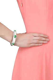Ivory Resin Classic Three Green Stones Bangle