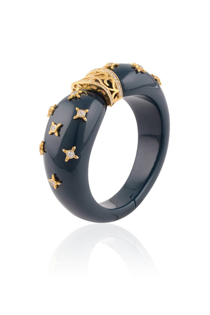 Gold Plated Blue Resin Confetti Pattern Bracelet