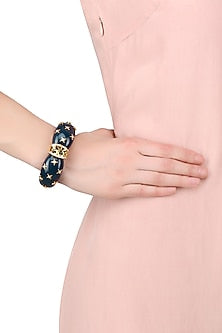 Gold Plated Blue Resin Confetti Pattern Bracelet