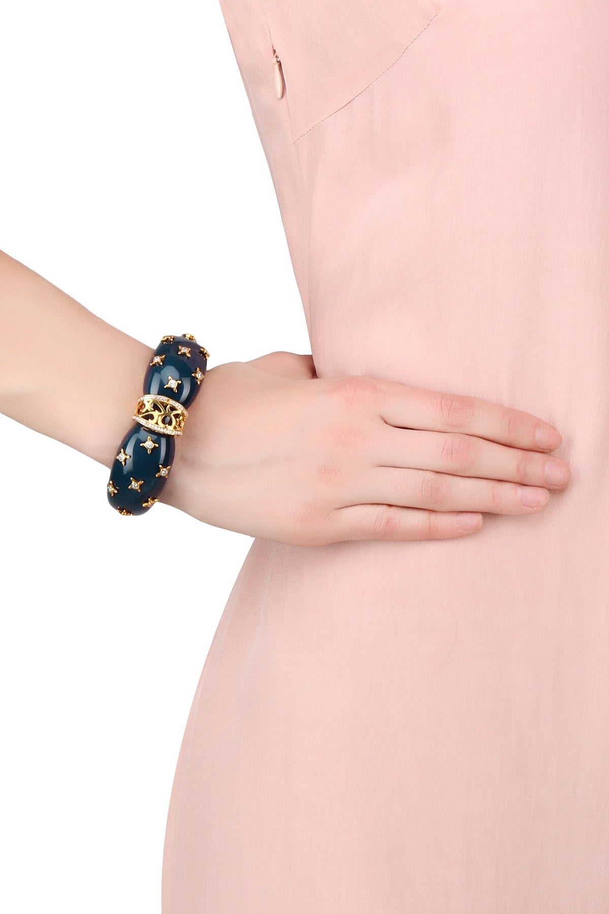 Gold Plated Blue Resin Confetti Pattern Bracelet