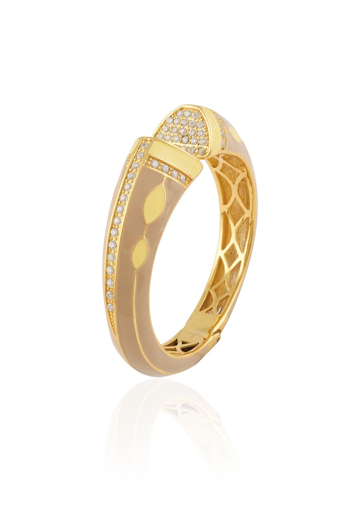 Gold Plated Khakhi And Yellow Enamel Colossal Bangle