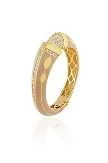 Gold Plated Khakhi And Yellow Enamel Colossal Bangle