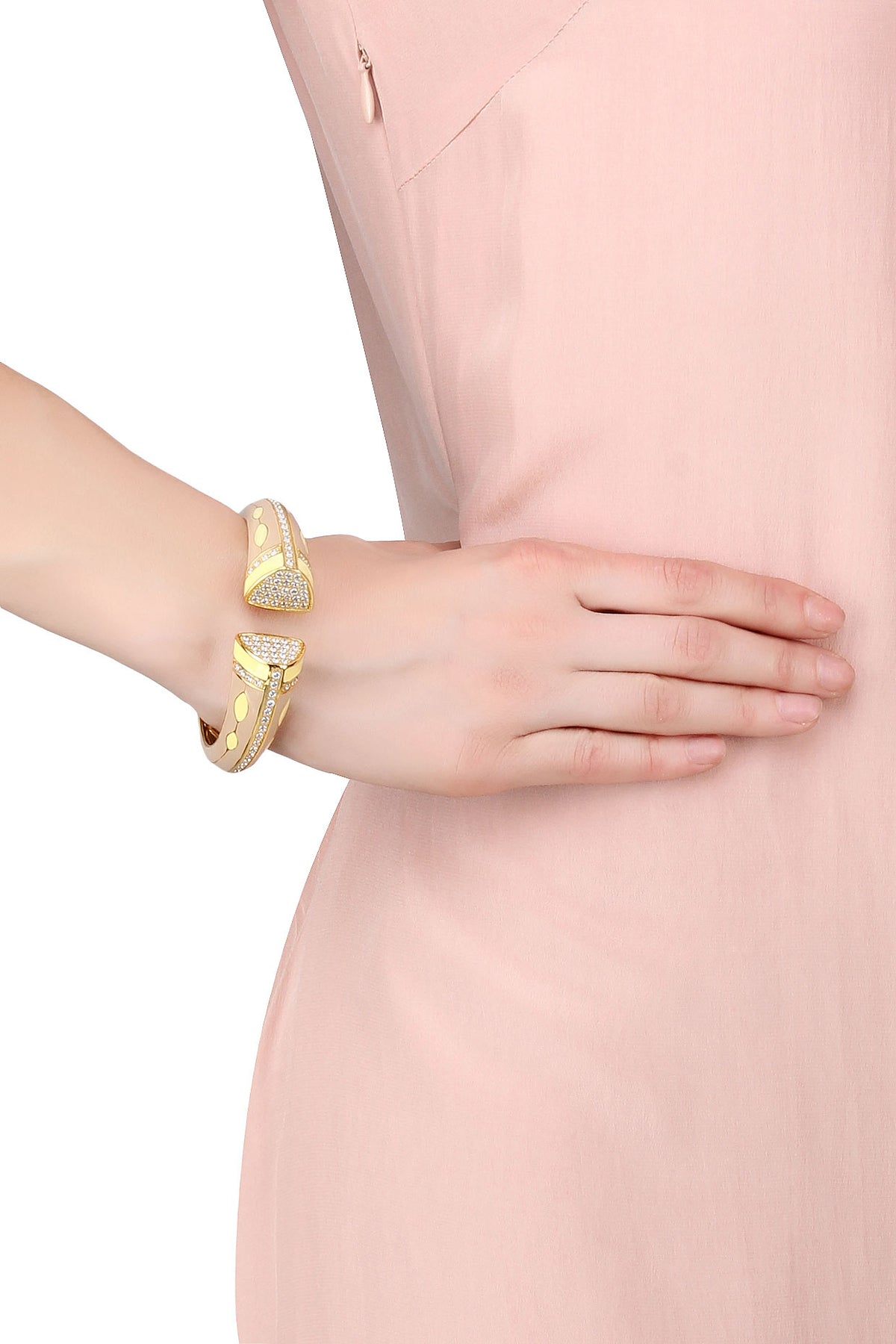 Gold Plated Khakhi And Yellow Enamel Colossal Bangle