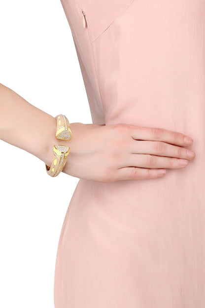 Gold Plated Khakhi And Yellow Enamel Colossal Bangle