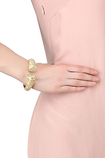 Gold Plated Khakhi And Yellow Enamel Colossal Bangle