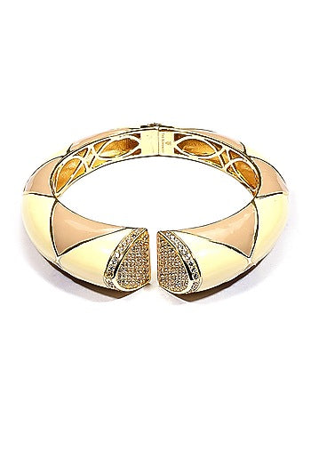 Gold plated ivory and khaki pyramid enamel bangle