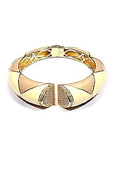 Gold plated ivory and khaki pyramid enamel bangle