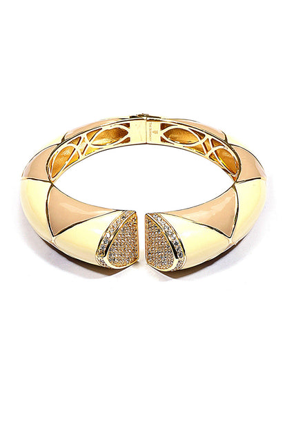 Gold plated ivory and khaki pyramid enamel bangle