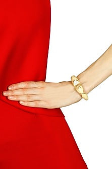 Gold plated ivory and khaki pyramid enamel bangle