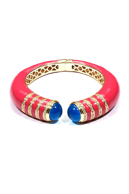 Gold plated pink pyramid enamel bangle