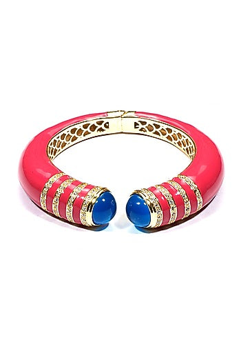 Gold plated pink pyramid enamel bangle