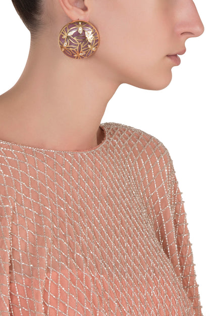 Gold Plated Pink Butterfly Stud Earrings