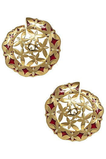 Gold Plated Red Stud Earrings