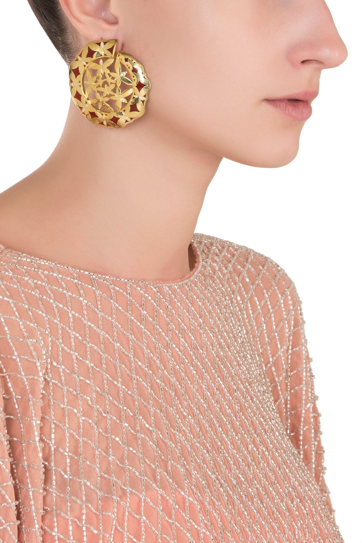 Gold Plated Red Stud Earrings