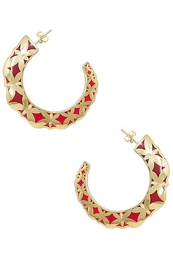 Gold Plated Red Hoop Earrings