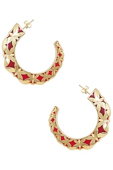 Gold Plated Red Hoop Earrings