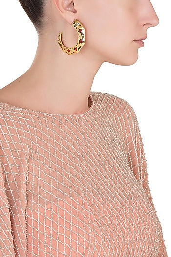 Gold Plated Red Hoop Earrings