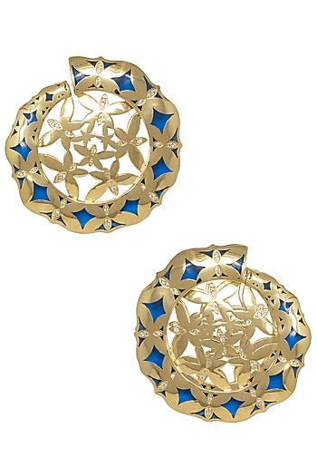 Gold Plated Blue Stud Earrings