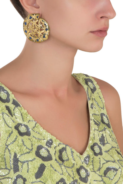 Gold Plated Blue Stud Earrings