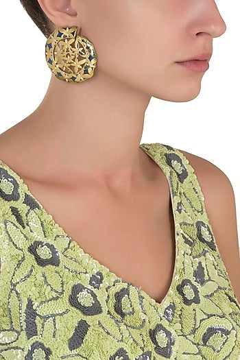 Gold Plated Blue Stud Earrings