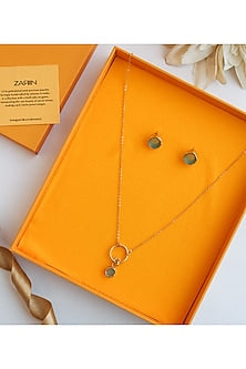 Gold Finish Green Stone Necklace Set In Gift Box