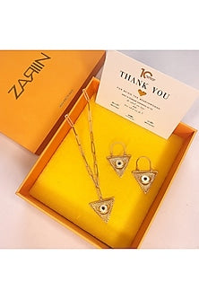 Gold Plated Evil Eye Pendant Necklace Set In Gift Box