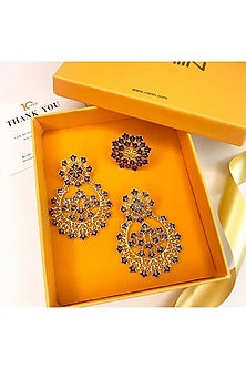 Gold Plated Earrings With Ring (Set of 2) In Gift Box