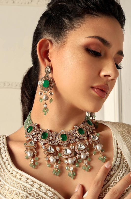 Green Polki Bridal Necklace Set