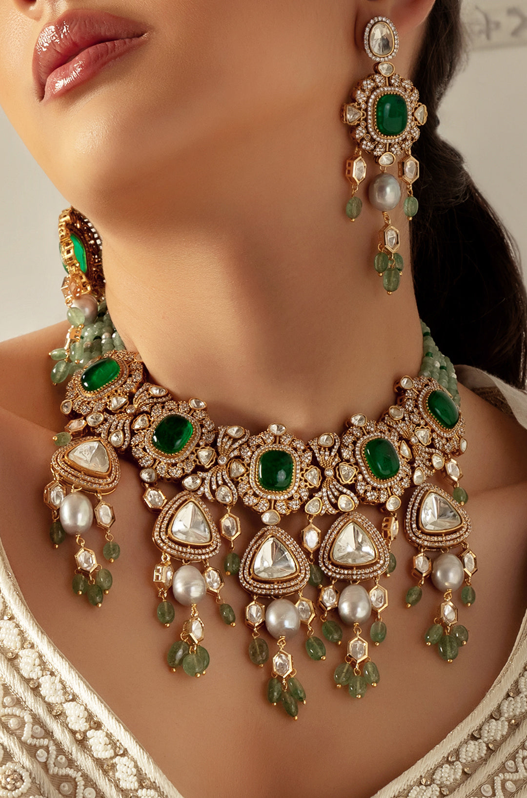 Green Polki Bridal Necklace Set