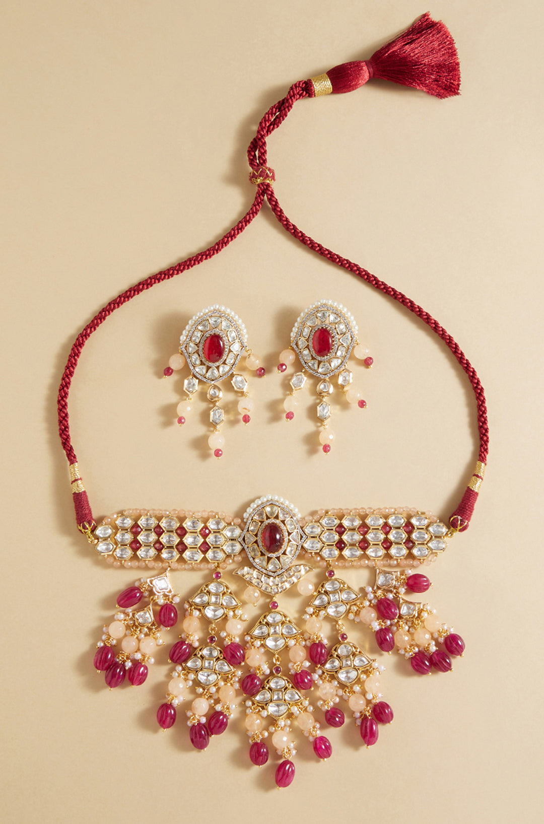 Red Polki Bridal Choker Set-1