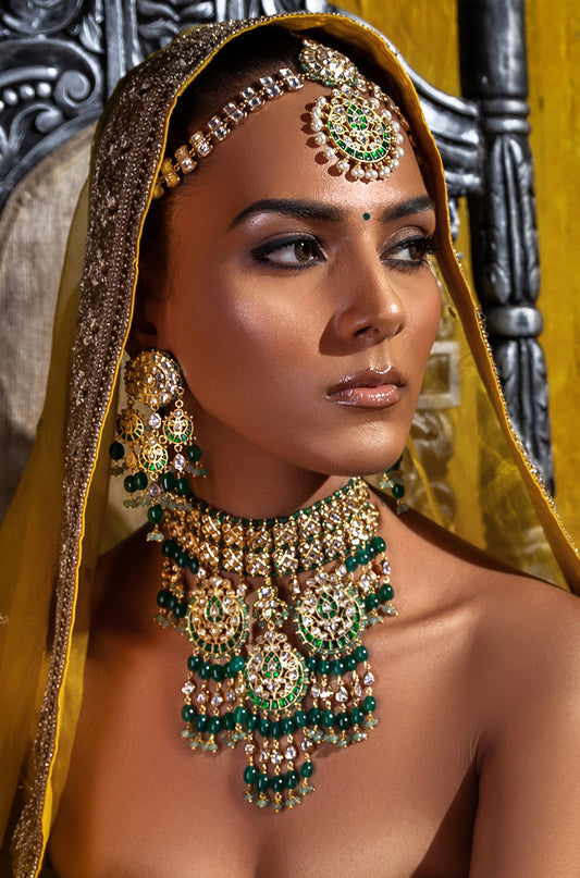 Polki & Green Jade Bridal Necklace Set