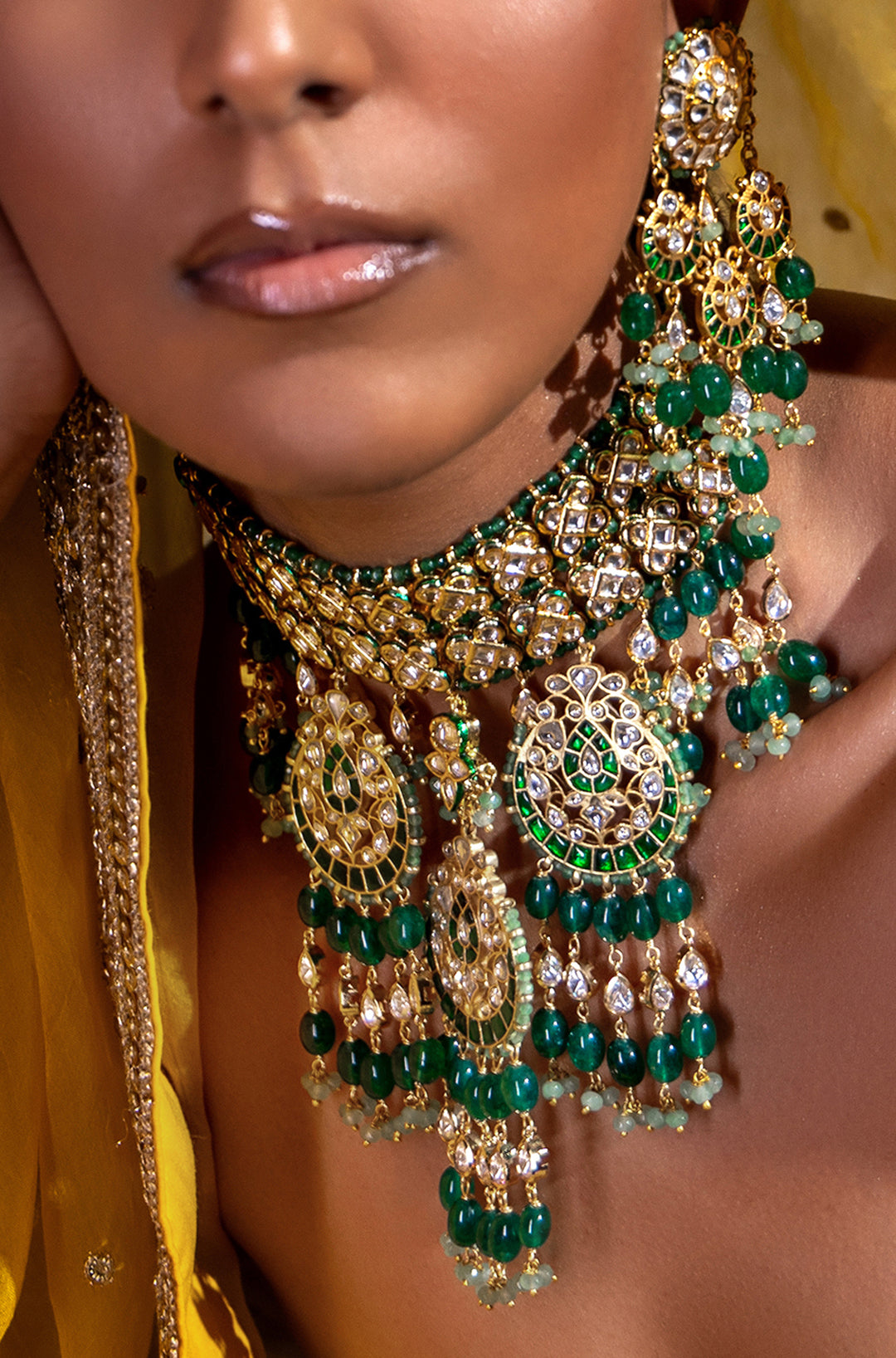 Polki & Green Jade Bridal Necklace Set