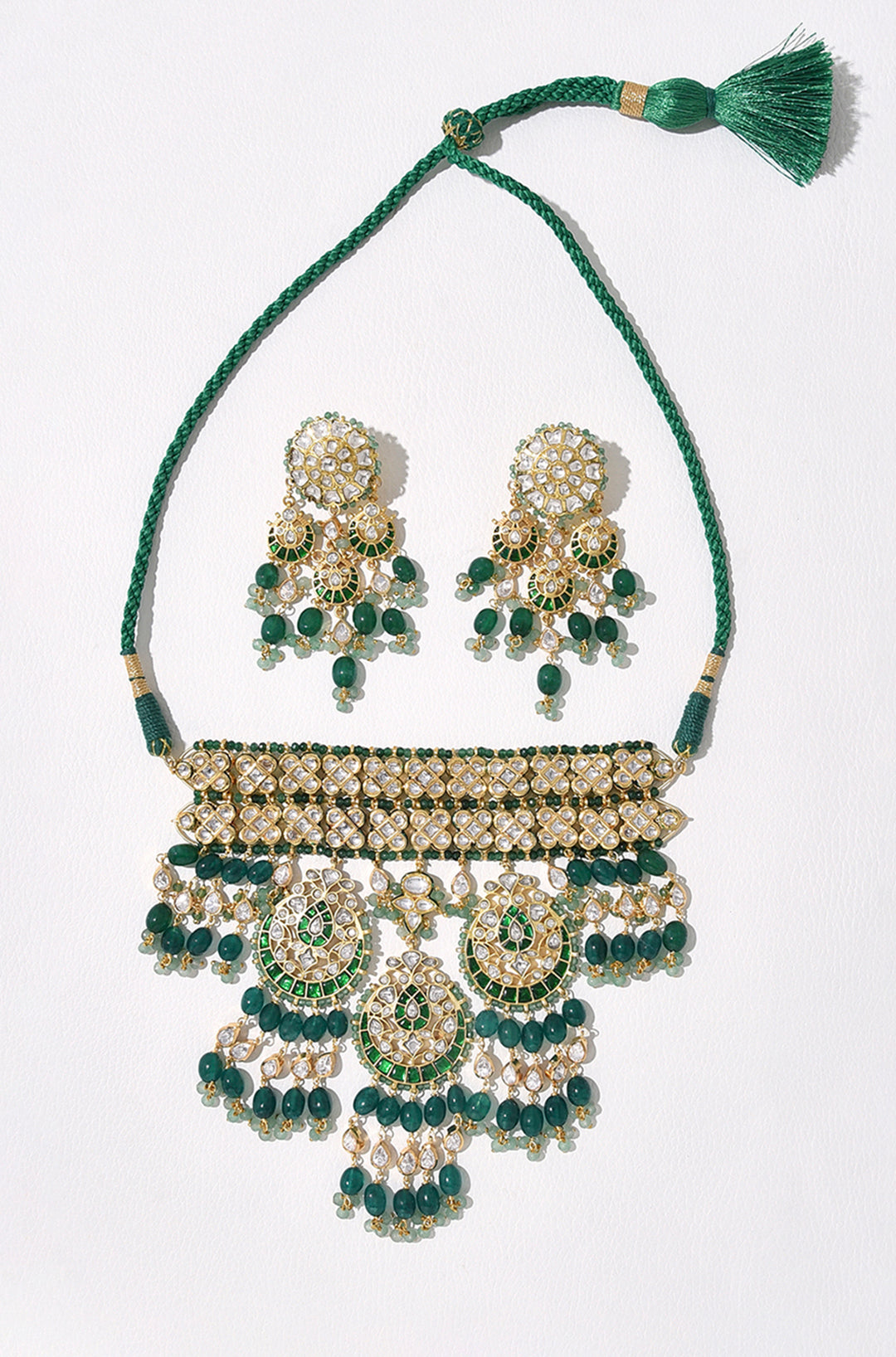 Polki & Green Jade Bridal Necklace Set