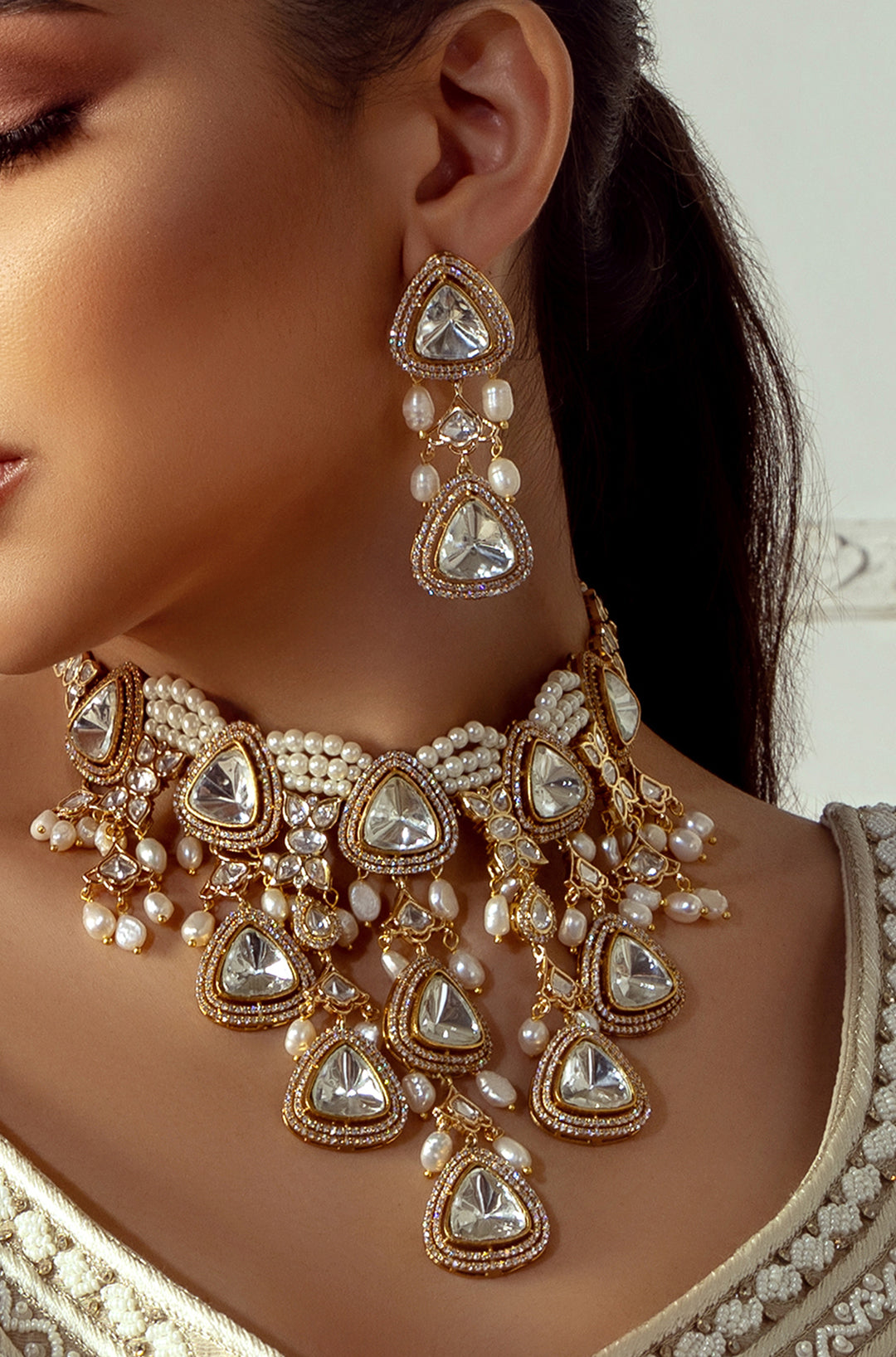 Polki & Pearl Drops Bridal Necklace Set