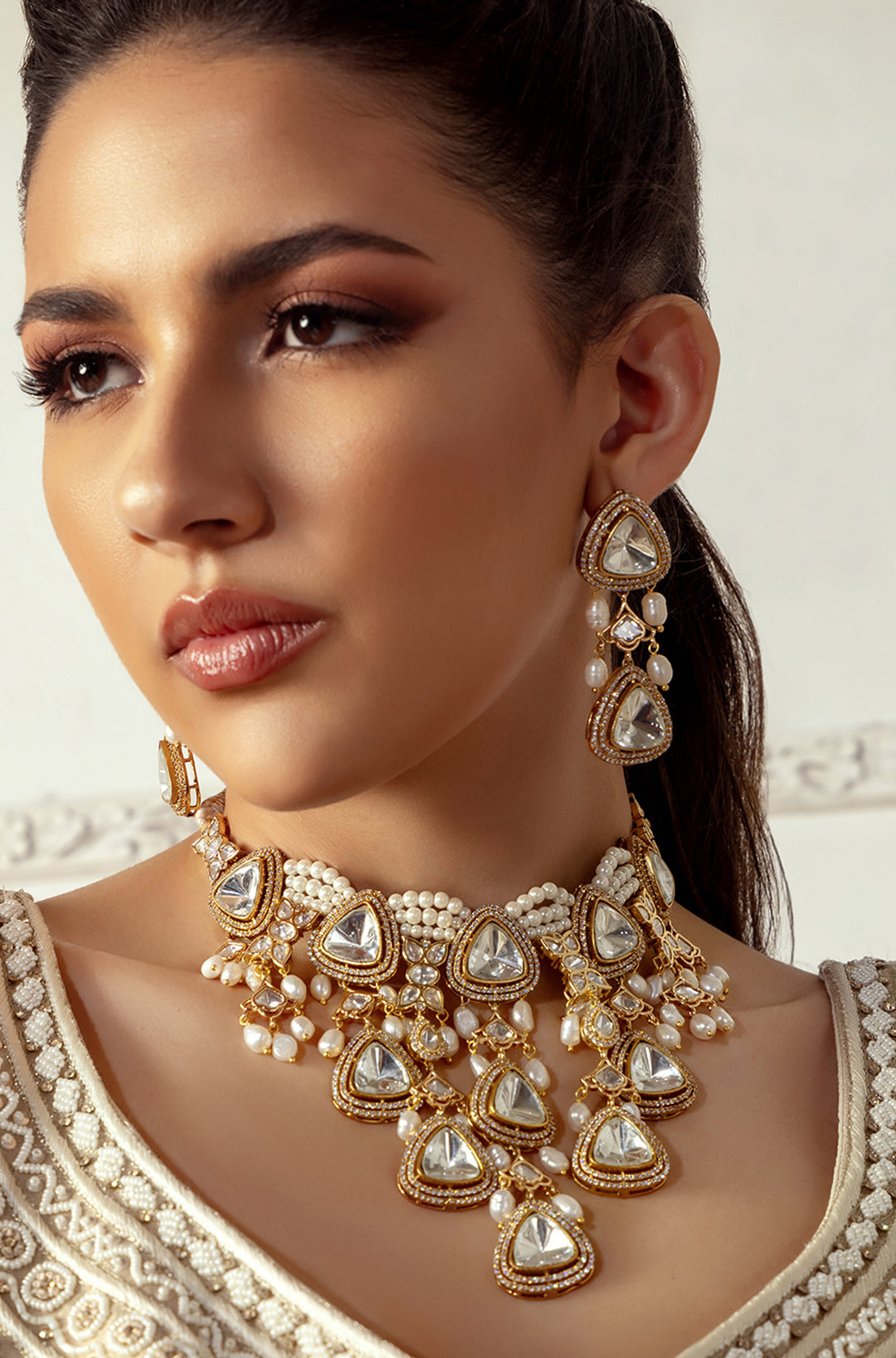 Polki & Pearl Drops Bridal Necklace Set