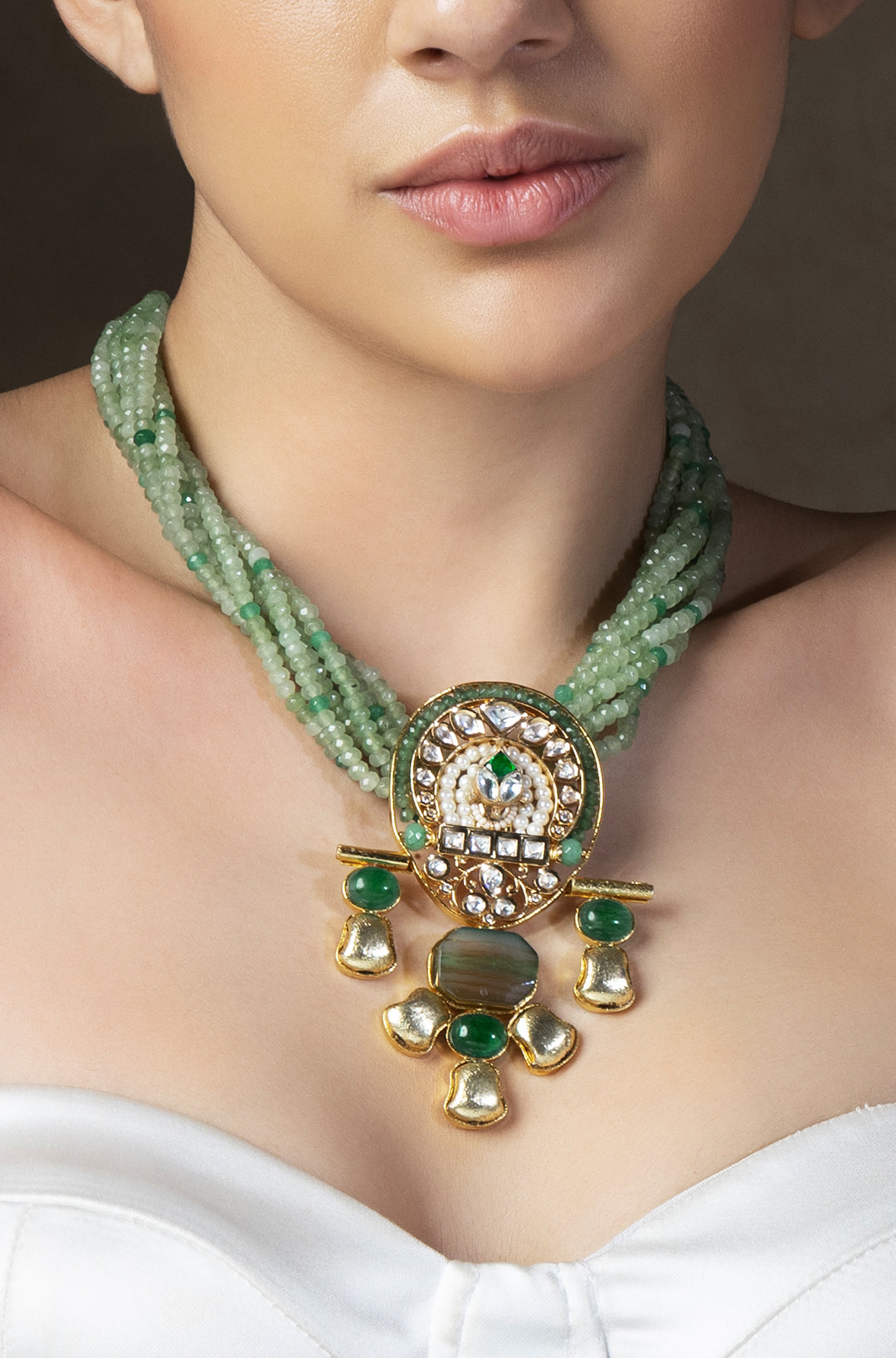 Gold Tone & Green Bespoke Twisted Necklace-1