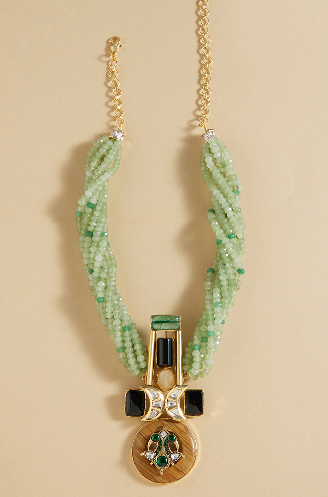 Gold Tone & Green Bespoke Pendant Necklace