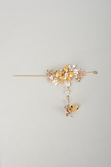 Gold Finish Pearl Enameled Handcrafted Floral Adjustable Hand Harness