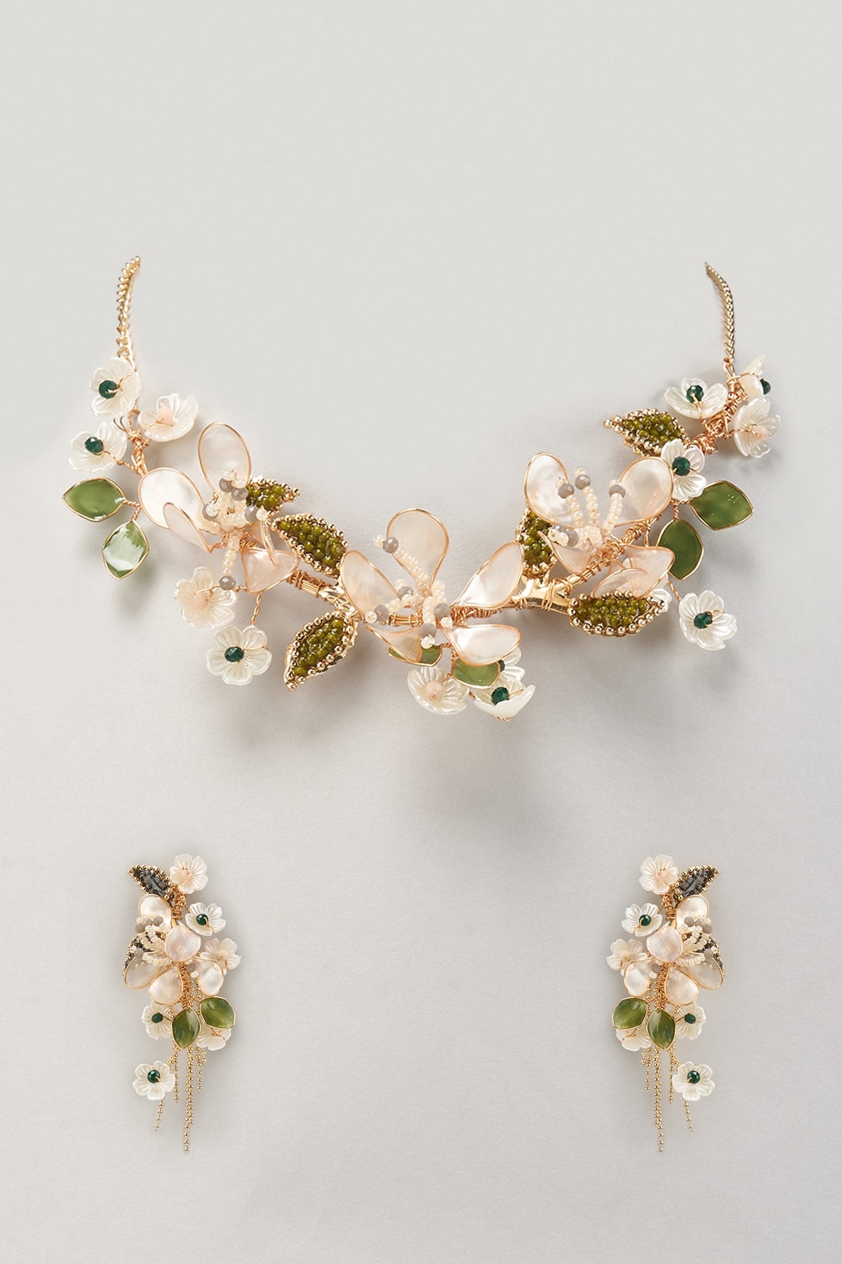 Gold Finish White Enameled Handcrafted Floral Choker Necklace Set