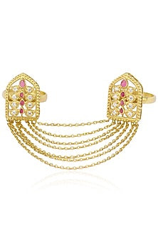 Gold Plated Old Door Motif and Leaf Sillouette Two Finger Ring