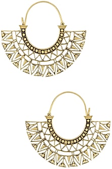 Gold Plated Geometrical Pattern Hoop Earrings