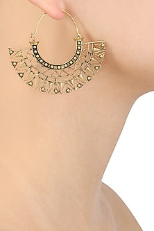 Gold Plated Geometrical Pattern Hoop Earrings