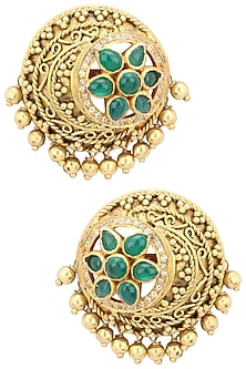 Gold Plated Filigree Work Round Stud Earrings