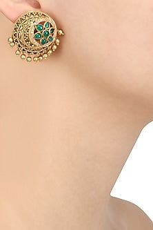 Gold Plated Filigree Work Round Stud Earrings