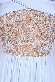 Ice Blue Embroidered Off Shoulder Anarkali Set with Embellished Choker