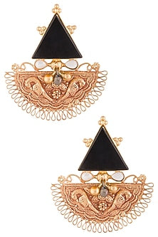 Gold Plated Black Triangular Stone Earrings