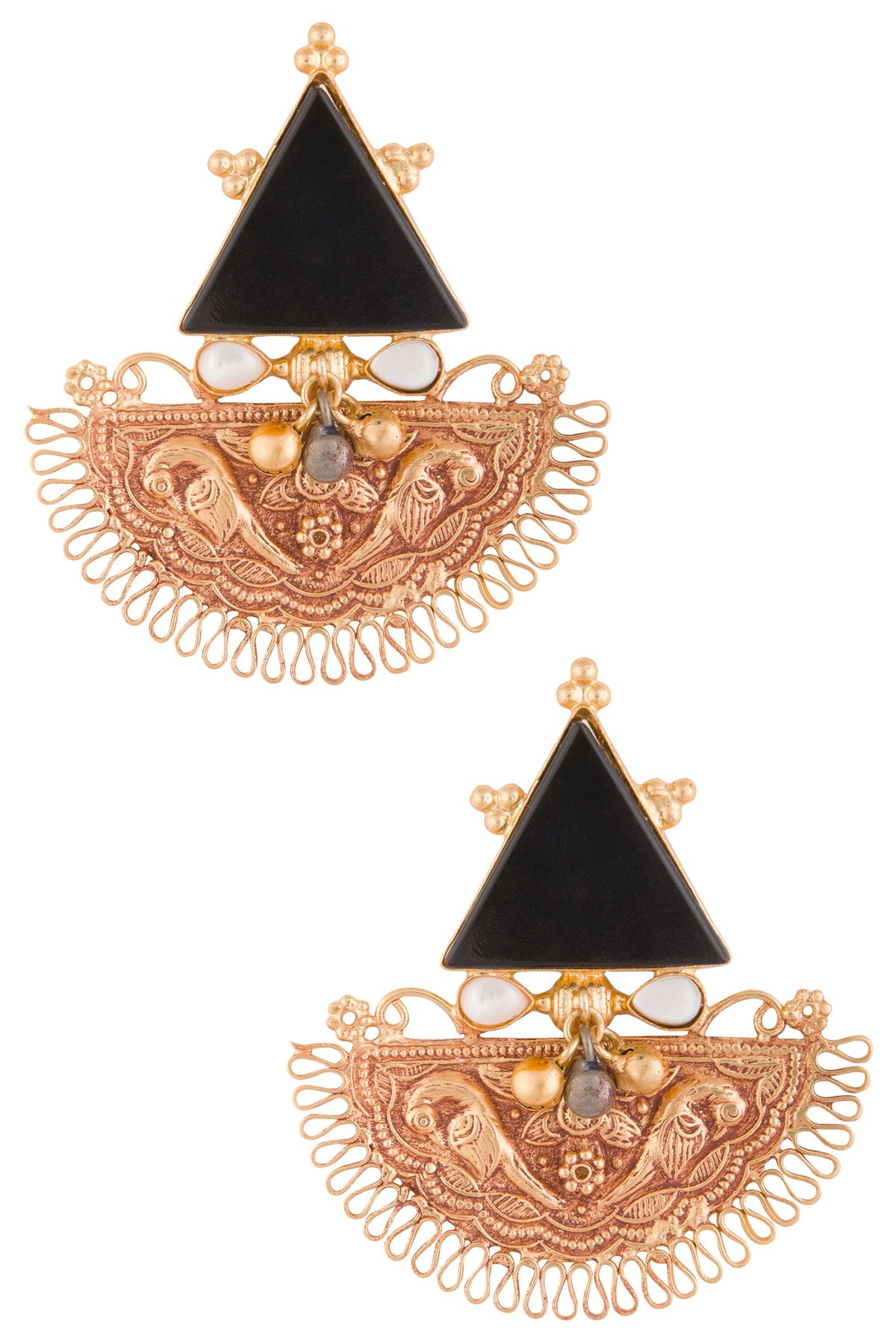 Gold Plated Black Triangular Stone Earrings