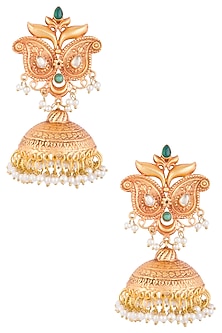 Gold Plated Pearl & Green Stone Earrings